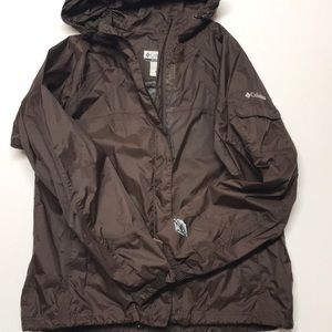 Columbia Chocolate Brown Hooded Rain Coat Sz XL